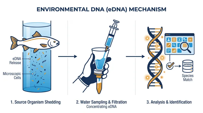 Organisms constantly shed genetic material into their surroundings, which can be filtered, sequenced, and matched to a reference library.