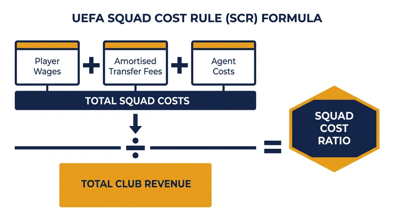 The Squad Cost Rule caps spending on wages, transfers, and agent fees at a fixed percentage of total revenue.