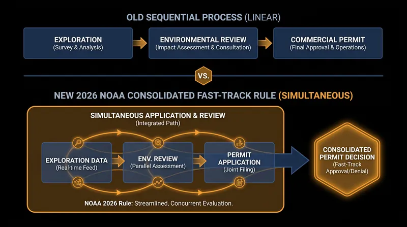 The 2026 NOAA rule consolidates exploration and commercial recovery applications into a single step.