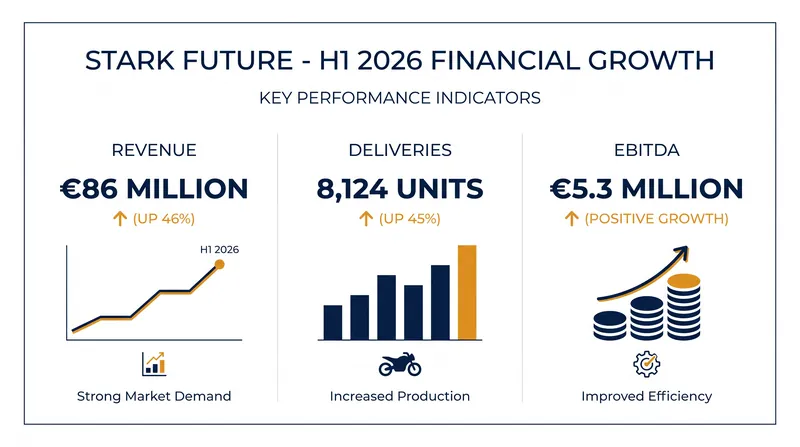 Stark Future reported significant year-over-year growth across all key metrics in the first half of 2026.