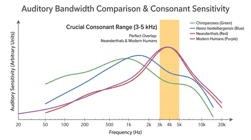 Neanderthal hearing was specifically tuned to the frequencies of spoken consonants, matching the auditory bandwidth of modern humans.