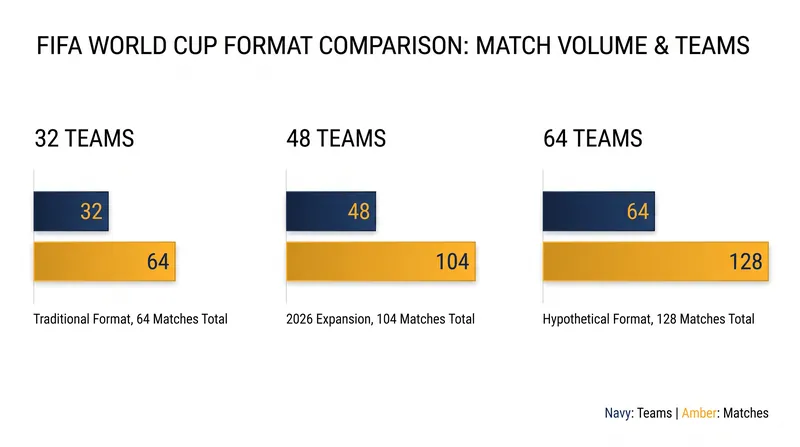 How the proposed 64-team format scales the tournament's match inventory.