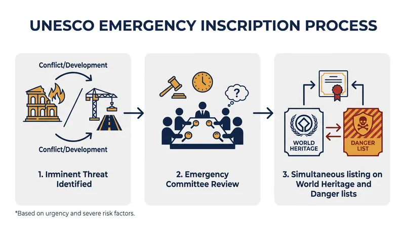 How UNESCO's emergency heritage mechanism bypasses the standard multi-year nomination process.