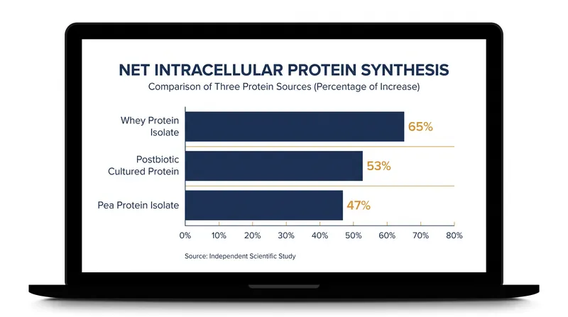 Intracellular protein synthesis rates showed no statistical difference between whey and postbiotic cultured protein.