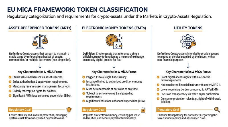 How the EU's MiCA regulation categorizes digital assets.