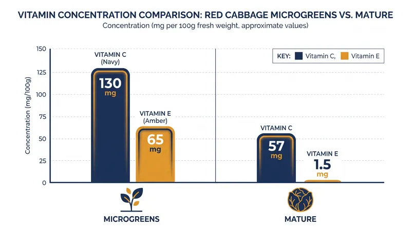 USDA research shows red cabbage microgreens contain up to 40 times the vitamin E of mature red cabbage.