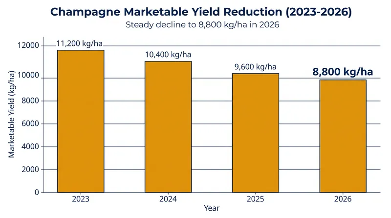 The Comité Champagne has reduced the marketable yield for the fourth consecutive year to balance global stock levels.