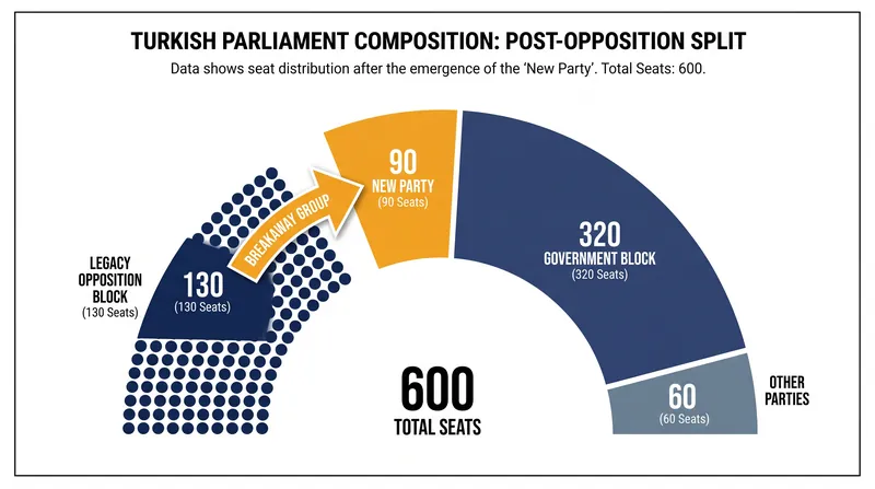 The defection of 90 lawmakers instantly made the New Party the second-largest faction in the Turkish parliament.