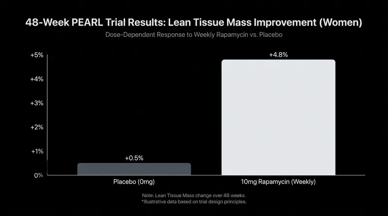 Recent data from the PEARL trial showed low-dose rapamycin improved lean tissue mass in older women.