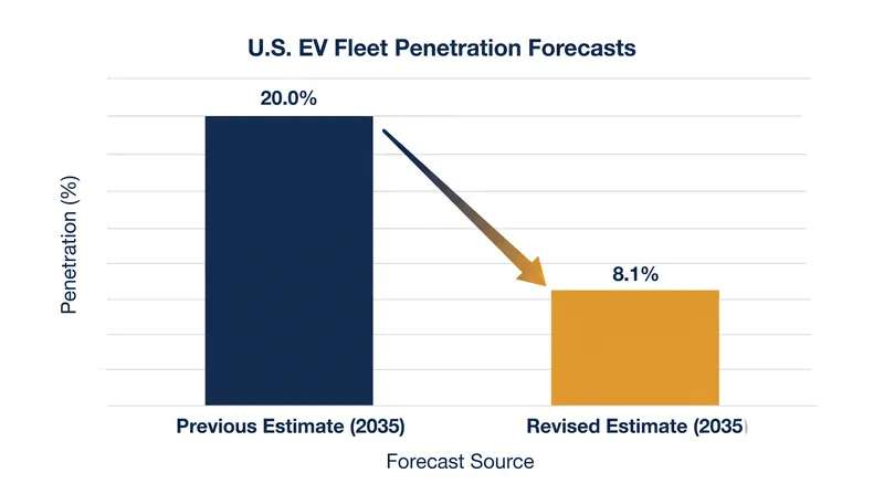 Major research firms have slashed their 2035 U.S. EV fleet penetration forecasts by more than half.