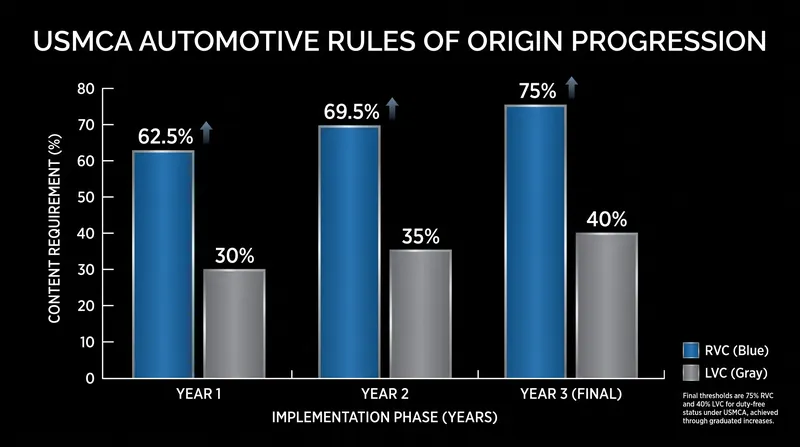 Automotive manufacturers face strict regional and labor value thresholds to qualify for tariff exemptions.