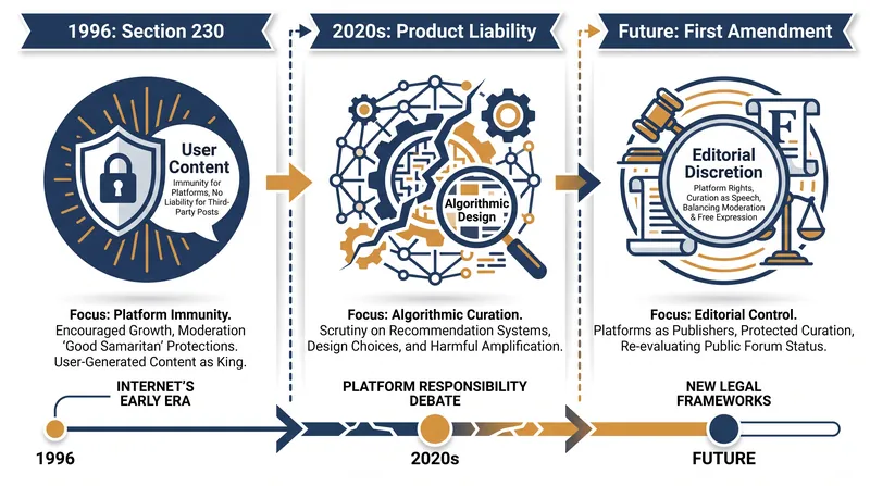 The shifting legal frameworks governing internet platforms.