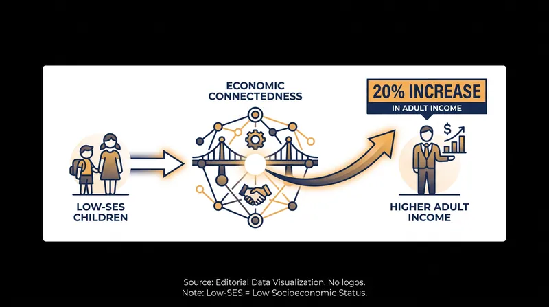 Children from low-income families see a projected 20% income boost when their friendship networks match the economic diversity of higher-income peers.