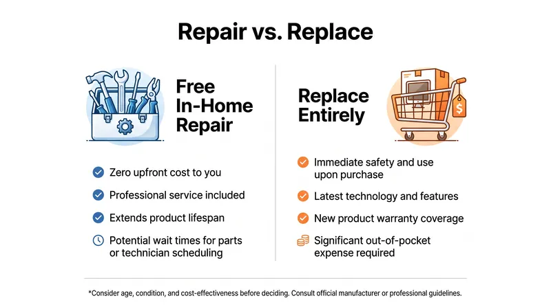 Owners must weigh the downtime of a free repair against the cost of buying a new unit.