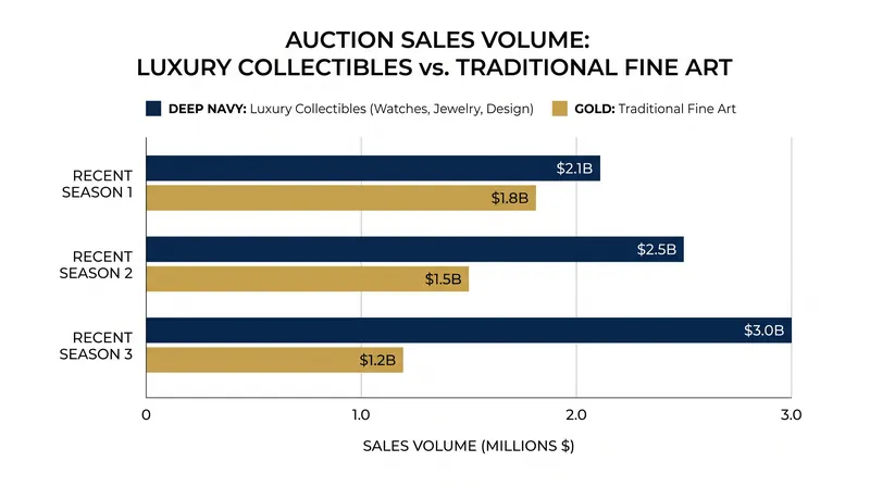 The luxury collectibles sector is experiencing explosive growth alongside traditional fine art.