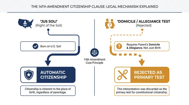 The Court rejected the administration's attempt to replace the geographic 'jus soli' standard with a test based on parental domicile.