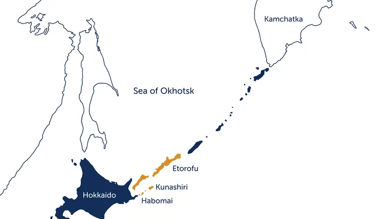 The four southernmost islands—Etorofu, Kunashiri, Shikotan, and the Habomai group—are at the center of the dispute.