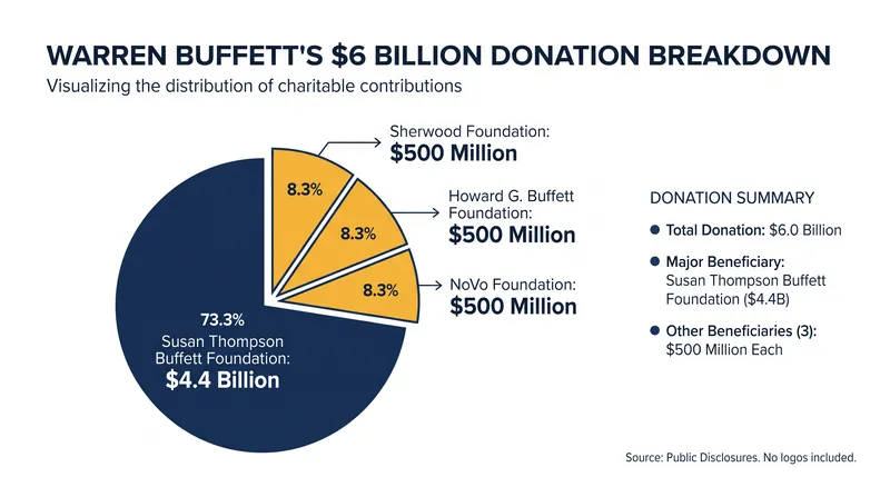 Breakdown of the $6 billion midyear donation across the four Buffett family foundations.