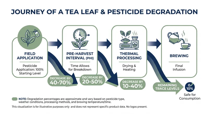 Natural elements and high-temperature processing break down the majority of chemical residues before tea reaches the cup.