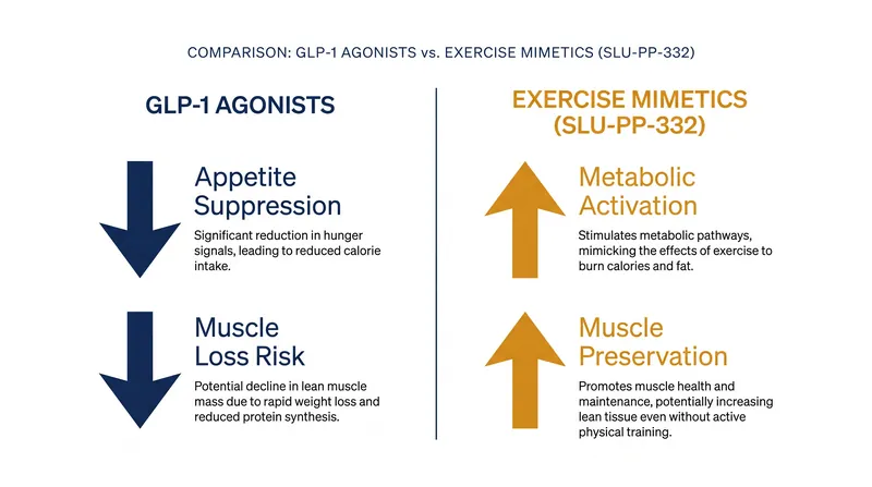 GLP-1s and exercise mimetics target entirely different metabolic pathways to achieve fat loss.