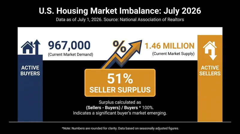 The gap between active sellers and buyers reached 51.3% in July, pushing nearly 80% of major U.S. metros into buyer's market territory.