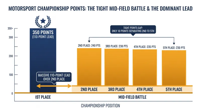 While the leader has broken away, just 45 points separate second from fifth place.