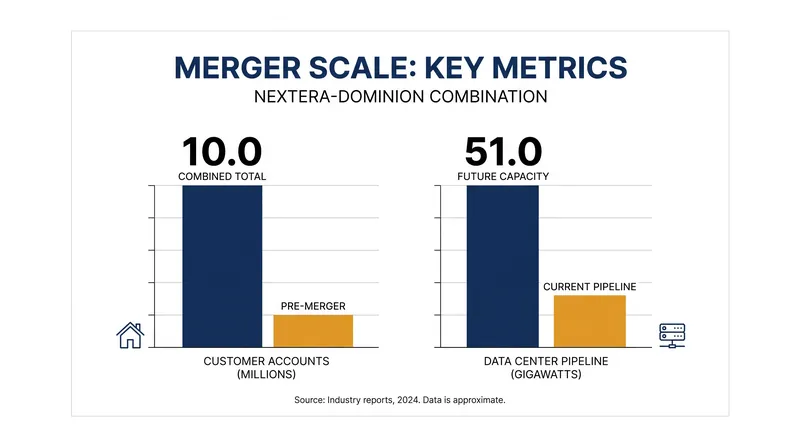 The combined utility will serve 10 million customers and manage a 51-gigawatt pipeline of data center power demand.