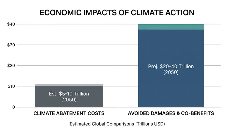 Welfare economics requires balancing the upfront costs of mitigation against the compounding financial toll of future climate damages.