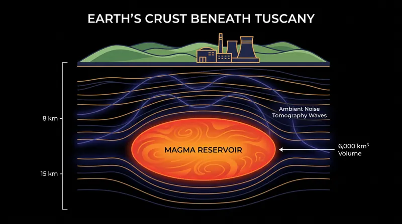 Ambient noise tomography allowed researchers to map the 6,000-cubic-kilometer magma reservoir without invasive drilling.