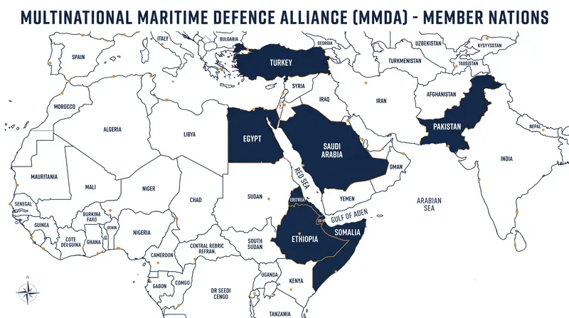 The alliance brings together major Muslim-majority military powers and critical African littoral states.