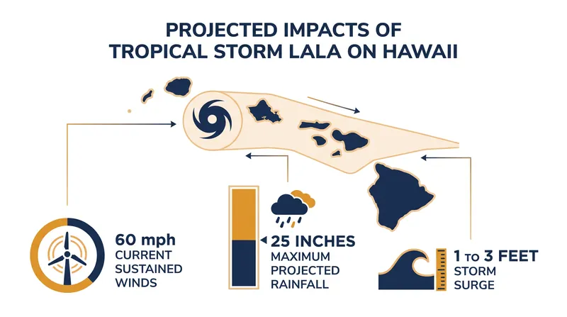 Projected impacts of Tropical Storm Lala on the Big Island and Maui.