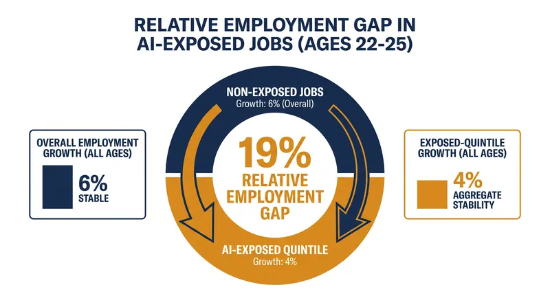 While overall employment continues to grow, young workers in AI-exposed roles are falling significantly behind their peers.
