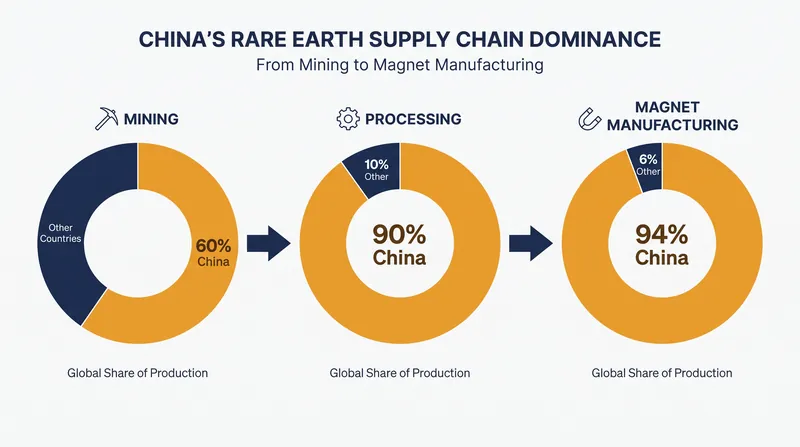 China currently controls the vast majority of global rare earth processing capacity.
