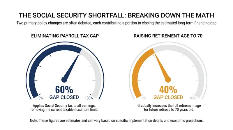 Neither tax increases nor age adjustments alone are sufficient to close the 75-year actuarial deficit.