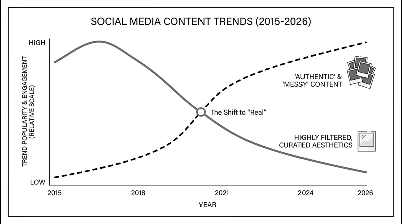 Consumer preference has steadily shifted away from polished curation toward unvarnished, 'lived-in' content.