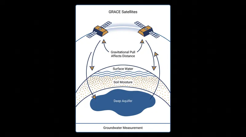 NASA's GRACE satellites detect microscopic shifts in Earth's gravity caused by changes in underground water mass.