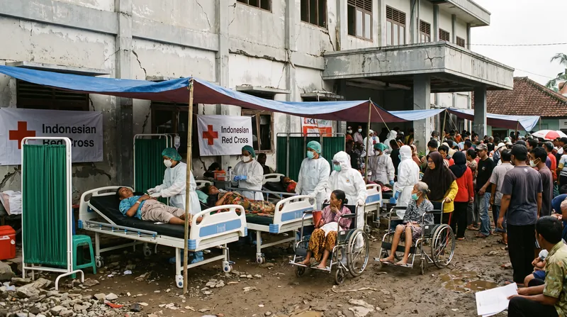 Medical staff evacuated patients outdoors in Ende and Maumere as hospital buildings sustained structural cracks.
