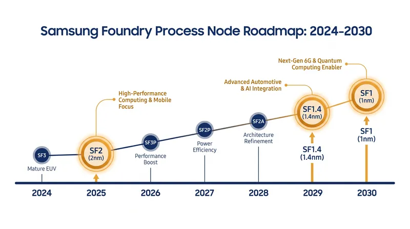 Samsung's revised roadmap pushes the 1.4nm node to 2029, with 1nm arriving in 2030.