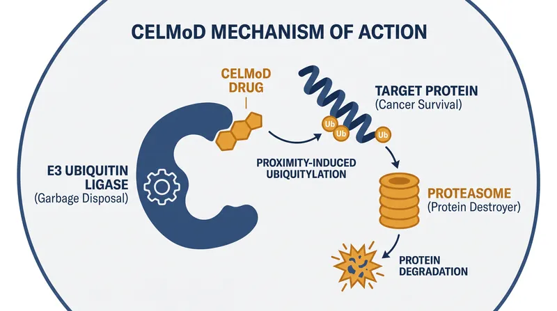 CELMoDs work by tagging essential cancer survival proteins and sending them to the cell's natural waste disposal system.