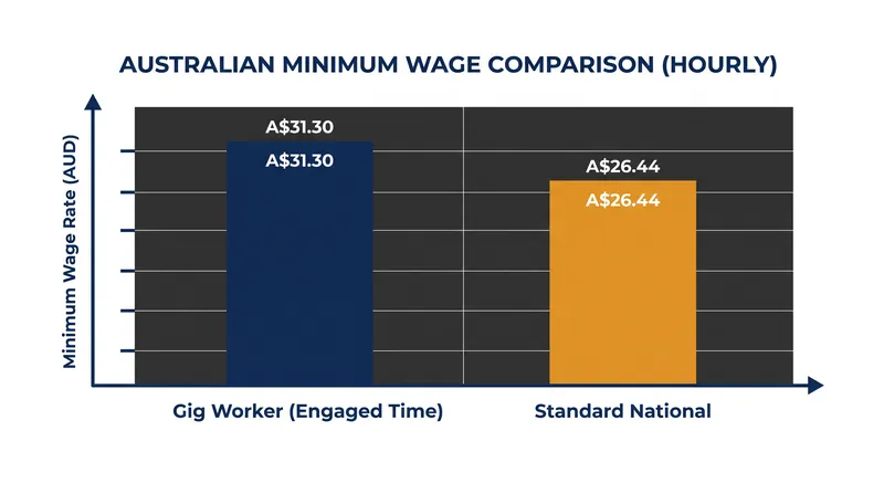The gig worker earnings floor is set higher than the national minimum wage to compensate for the lack of traditional employee benefits.