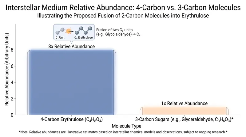 The surprising abundance of four-carbon sugars suggests they form rapidly from the fusion of two-carbon molecules on icy dust grains.