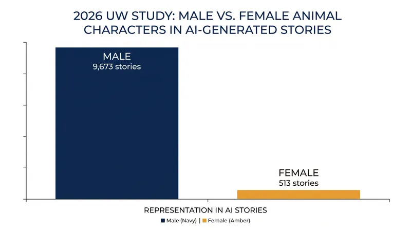 When prompted to write gender-neutral animal stories, AI models defaulted to male characters 19 times more often than female characters.