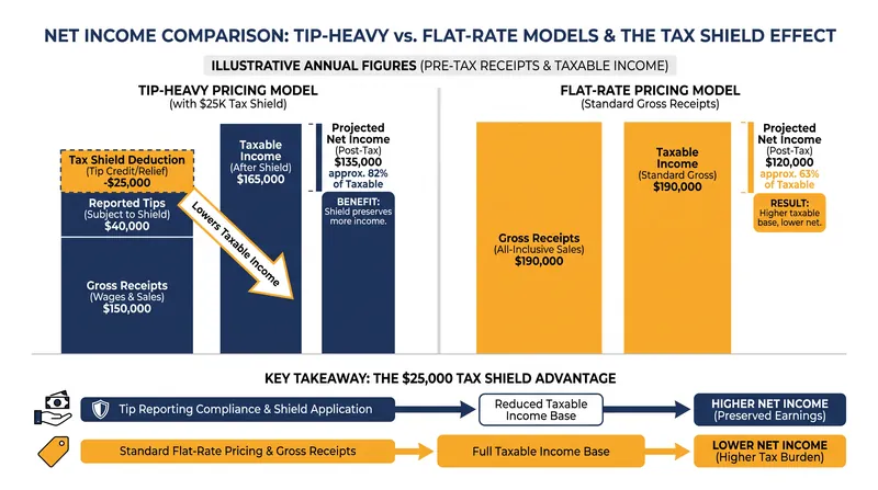 Comparing taxable income: Tip-optimized versus flat-rate pricing.