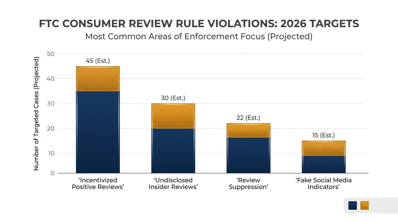 The FTC's 2026 enforcement wave targets a wide spectrum of review manipulation tactics.