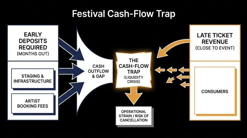 The shift toward last-minute ticket buying has starved independent festivals of the upfront cash needed to secure infrastructure.