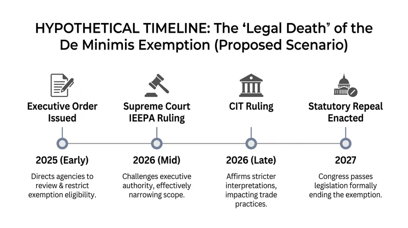 The legal and legislative timeline of the de minimis exemption's elimination.