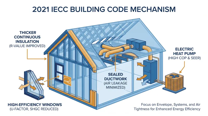 The 2021 IECC requires comprehensive upgrades to a home's thermal envelope and mechanical systems.