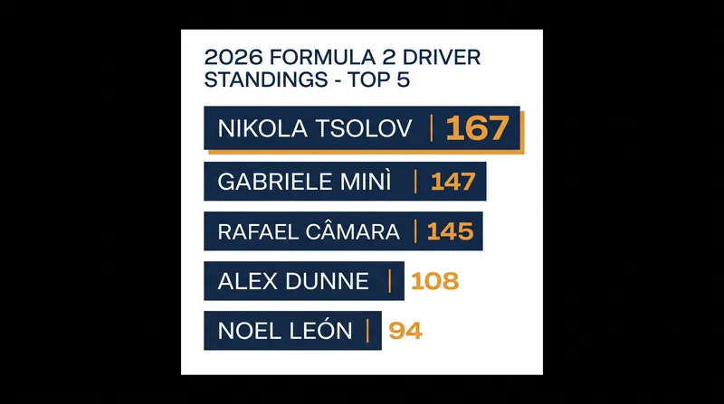 2026 FIA Formula 2 Drivers' Championship top five.