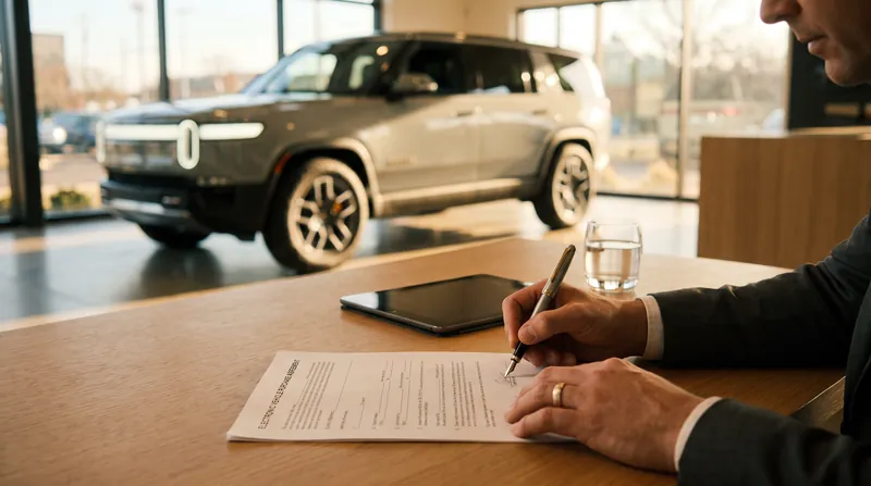 A binding written contract signed before the deadline secures the credit, even if the vehicle is delivered later.