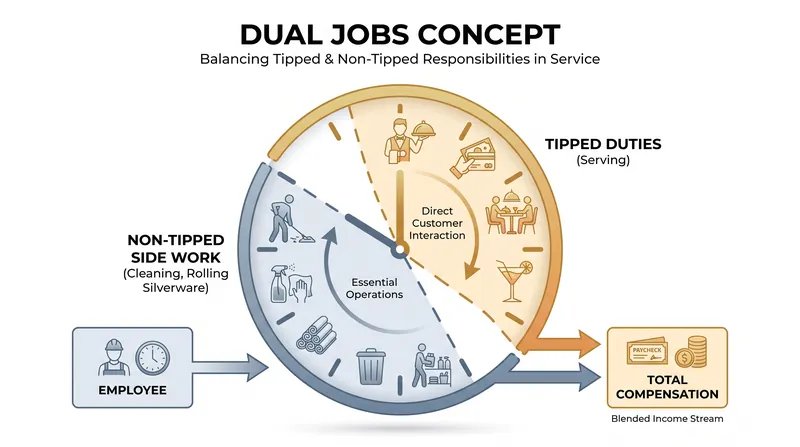 The 'dual jobs' rule governs how much non-tipped side work an employee can perform while earning a subminimum wage.